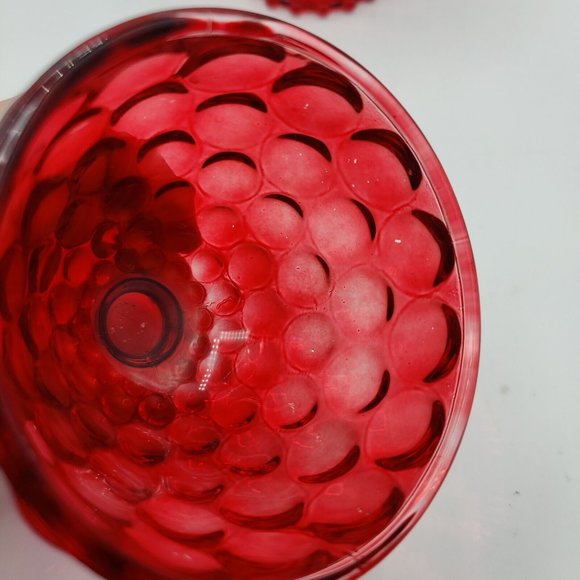 Ruby Red Bubble Glasses Hobnail Boopie Footed Goblet Cranberry Vintage Lot of 2 - Picture 11 of 11